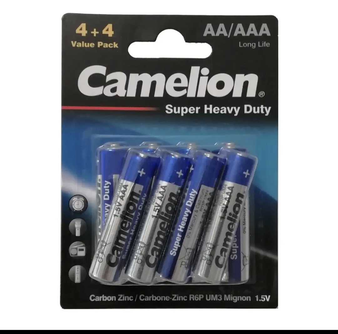 باتری قلمی و نیم قلمی کملیون مدل Super Heavy Duty بسته 8 عددی