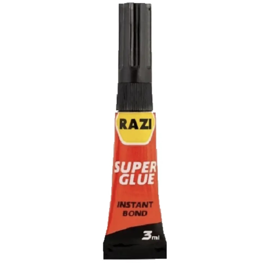 چسب قطره ای صنعتی رازی مدل CA حجم 3 میلی لیتر بسته 4 عددی با چسبندگی قوی و سریع شفاف و مناسب سطوح پلاستیک چرم پارچه چوب شیشه فلز و کاغذ