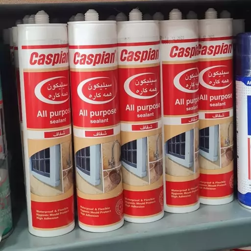 چسب درزگیر سیلیکونی کاسپین مدل شفاف حجم 300 میلی لیتر مقاوم در برابر دما و اشعه فرابنفش ضد آب ضد قارچ با چسبندگی و دوام بالا مناسب شیشه کاشی آلومینیوم و سطوح صیقلی