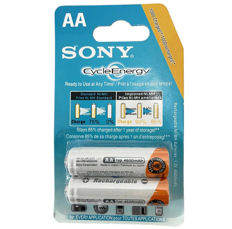 باتری قلمی قابل شارژ سونی مدل NH-AA HR15/51 ظرفیت 4600 میلی آمپر ساعت بسته 2 عددی