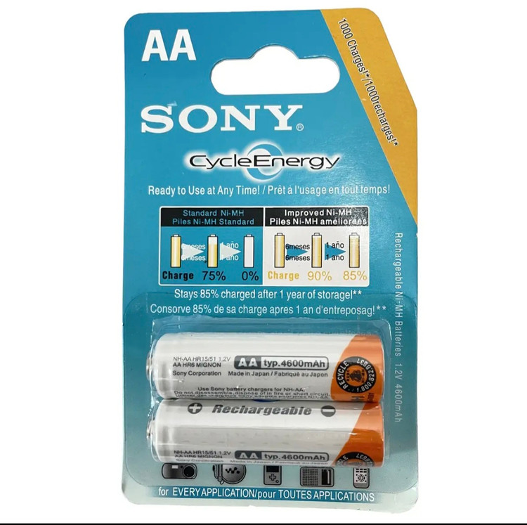 باتری قلمی قابل شارژ سونی مدل NH-AA HR15/51 ظرفیت 4600 میلی آمپر ساعت بسته 2 عددی