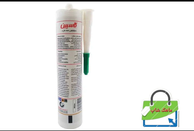 چسب سیلیکون درزگیر کاسپین مدل مشکی حجم 300 میلی لیتر مقاوم در برابر دما و اشعه فرابنفش ضد آب و ضد قارچ، مناسب درزگیری پنجره شیشه کاشی فلز و سطوح صیقلی