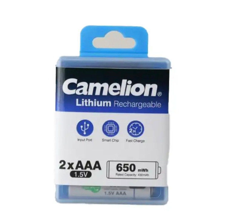 باتری نیم قلمی قابل شارژ کملیون مدل 1.5VLi-AAA650 بسته دو عددی
