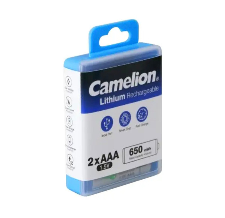 باتری نیم قلمی قابل شارژ کملیون مدل 1.5VLi-AAA650 بسته دو عددی