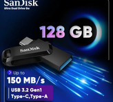 فلش مموری دو رابط سن دیسک مدل Ultra Dual Drive Go ظرفیت 128 گیگابایت با USB 3.2 Gen طراحی چرخشی بدنه فلزی سازگار با گوشی تبلت کامپیوتر و تلویزیون
