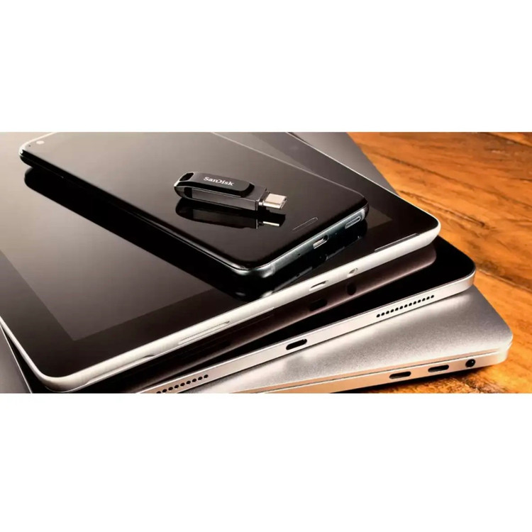 فلش مموری سن دیسک مدل Ultra Dual Drive Go ظرفیت 32 گیگابایت با دو رابط 3.2 USB و USB-C سرعت خواندن 150 مگابایت بر ثانیه بدنه فلزی سازگار با گوشی تبلت کامپیوتر و مک