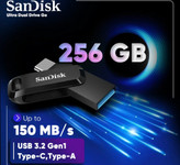 فلش مموری سن دیسک Ultra Dual Drive Go ظرفيت 256 گیگابایت با دو رابط - USB Type و USB Type-A، طراحی چرخشی سرعت خواندن 150 مگابایت بر ثانیه سازگار با کامپیوتر لپ تاپ تبلت و گوشی موبایل
