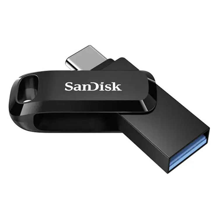 فلش مموری سن دیسک Ultra Dual Drive Go ظرفيت 256 گیگابایت با دو رابط - USB Type و USB Type-A، طراحی چرخشی سرعت خواندن 150 مگابایت بر ثانیه سازگار با کامپیوتر لپ تاپ تبلت و گوشی موبایل