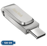 فلش مموری 128 گیگابایت سن دیسک مدل Ultra Dual Drive Luxe با دو رابط USB Type-C و USB Type-A سرعت انتقال 150 مگابایت بر ثانیه بدنه فلزی و سازگار با ویندوز مک اندروید و iOS