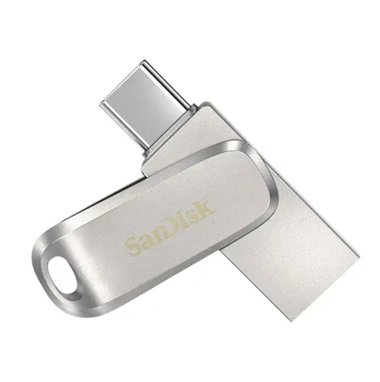 فلش مموری 128 گیگابایت سن دیسک مدل Ultra Dual Drive Luxe با دو رابط USB Type-C و USB Type-A سرعت انتقال 150 مگابایت بر ثانیه بدنه فلزی و سازگار با ویندوز مک اندروید و iOS