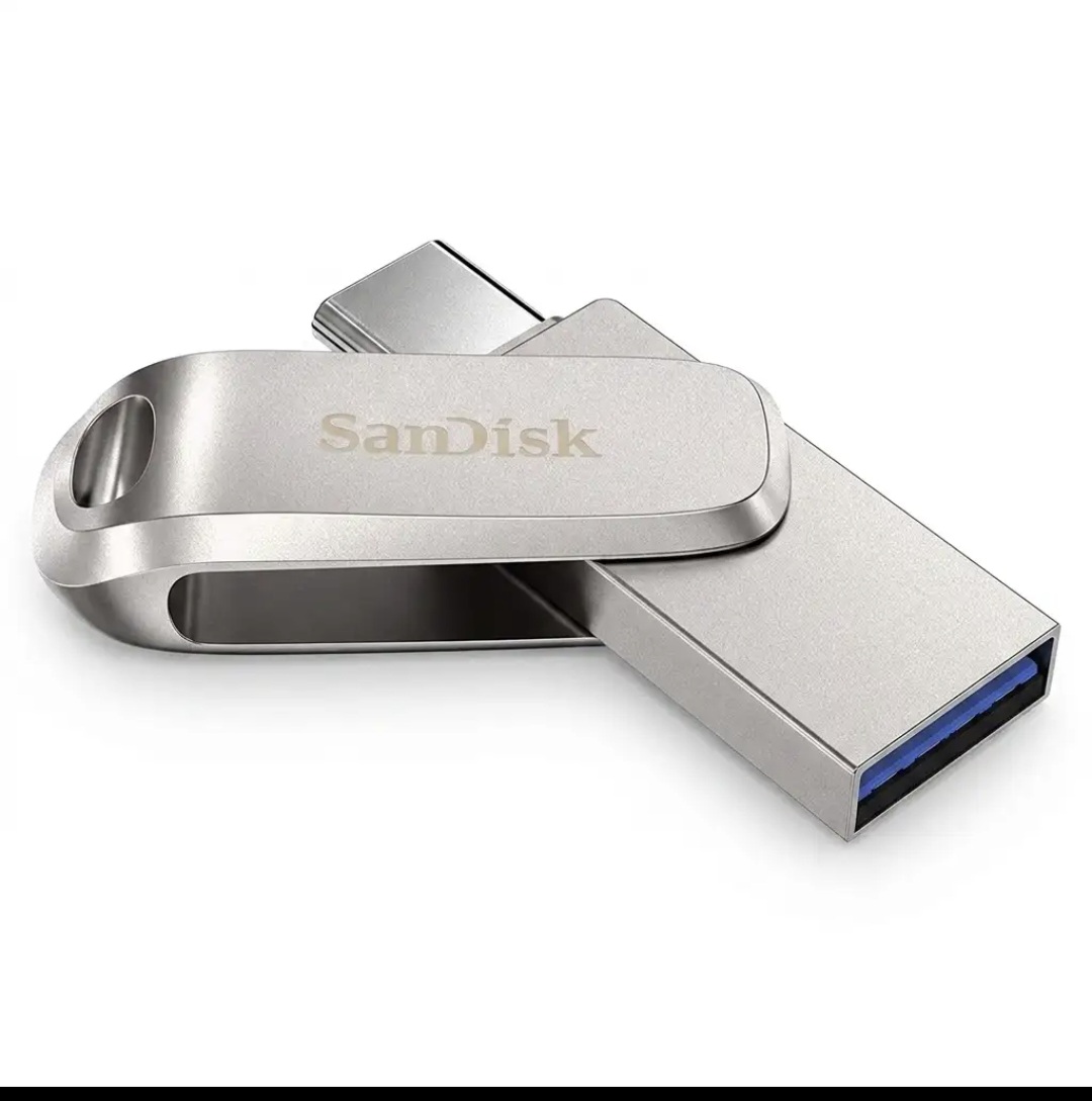 فلش مموری 128 گیگابایت سن دیسک مدل Ultra Dual Drive Luxe با دو رابط USB Type-C و USB Type-A سرعت انتقال 150 مگابایت بر ثانیه بدنه فلزی و سازگار با ویندوز  مک اندروید و iOS