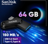 فلش مموری سن دیسک 64 گیگابایت مدل Ultra Dual Drive Go با دو رابط USB Type-C و USB Type-A استاندارد USB 3.2 Gen1، طراحی چرخشی سازگار با اندروید iOS ویندوز و مک مناسب گوشی تبلت کامپیوتر و تلویزیون