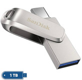 فلش مموری سن دیسک Ultra Dual Drive Luxe ظرفیت 1 ترابایت با دو رابط USB Type-C و USB Type-A طراحی تاشو فلزی سازگار با ویندوز مک اندروید و iOS استاندارد USB 3.2 Gen