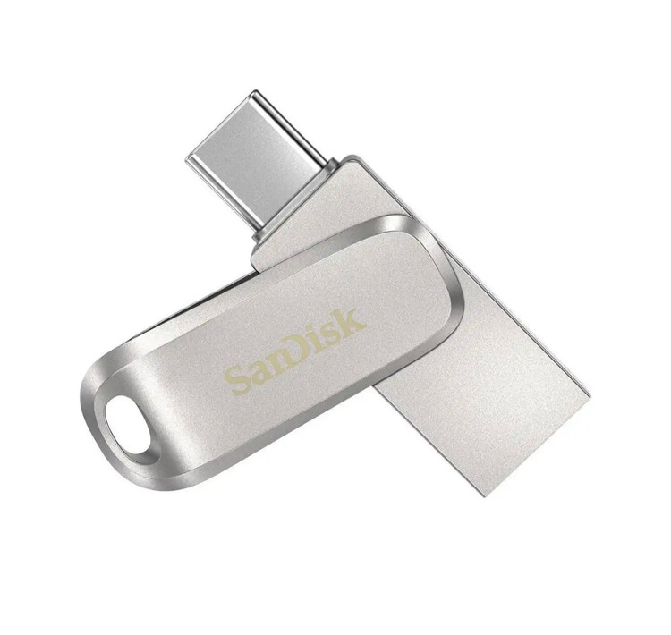 فلش مموری سن دیسک Ultra Dual Drive Luxe ظرفیت 1 ترابایت با دو رابط USB Type-C و USB Type-A طراحی تاشو فلزی سازگار با ویندوز مک اندروید و iOS استاندارد USB 3.2 Gen
