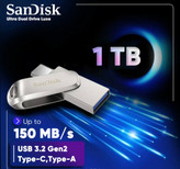 فلش مموری سن دیسک Ultra Dual Drive Luxe ظرفیت 1 ترابایت با دو رابط USB Type-C و USB Type-A طراحی تاشو فلزی سازگار با ویندوز مک اندروید و iOS استاندارد USB 3.2 Gen