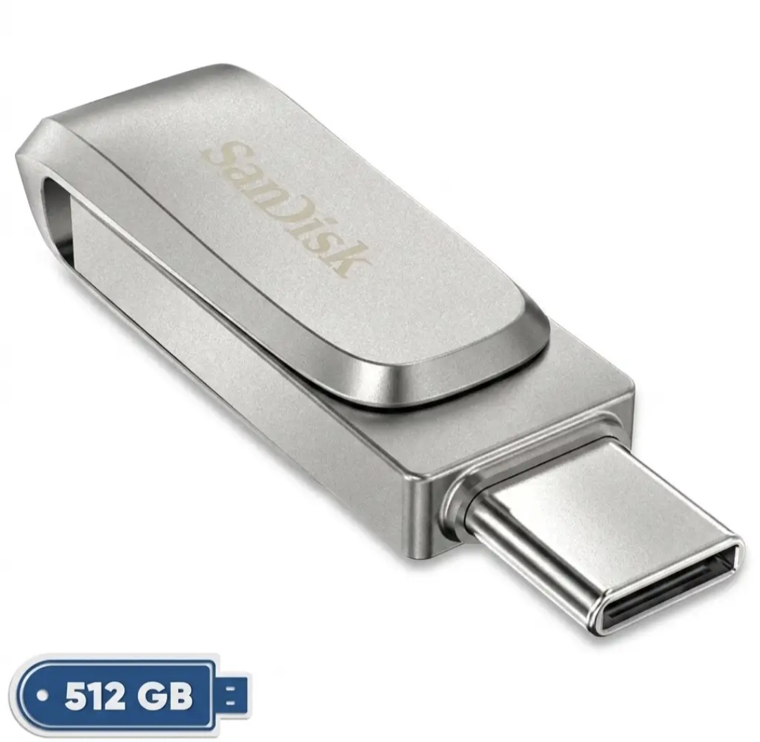 فلش مموری سن دیسک Ultra Dual Drive Luxe ظرفیت 512 گیگابایت با دو رابط - USB 3.2 Type و Type-A ، طراحی چرخشی بدنه فلزی و سازگار با گوشی تبلت کامپیوتر و تلویزیون