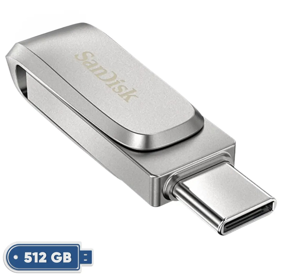 فلش مموری سن دیسک Ultra Dual Drive Luxe ظرفیت 512 گیگابایت با دو رابط - USB 3.2 Type و Type-A ، طراحی چرخشی بدنه فلزی و سازگار با گوشی تبلت  کامپیوتر و تلویزیون