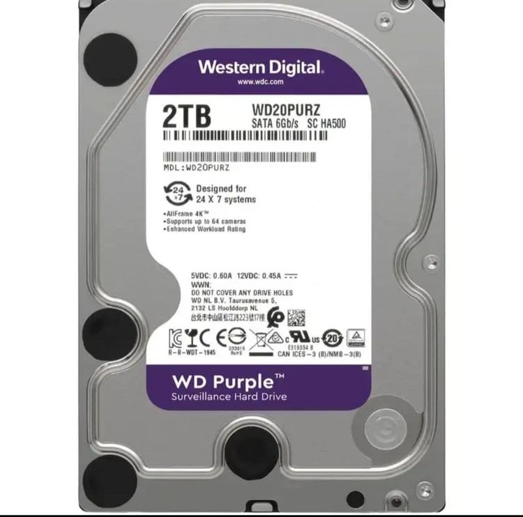 هارد دیسک اینترنال وسترن دیجیتال با رابط 3.0 SATA مدل WD 2TB Purple 64MB SATA 6Gb/s ظرفیت 2 ترابایت
