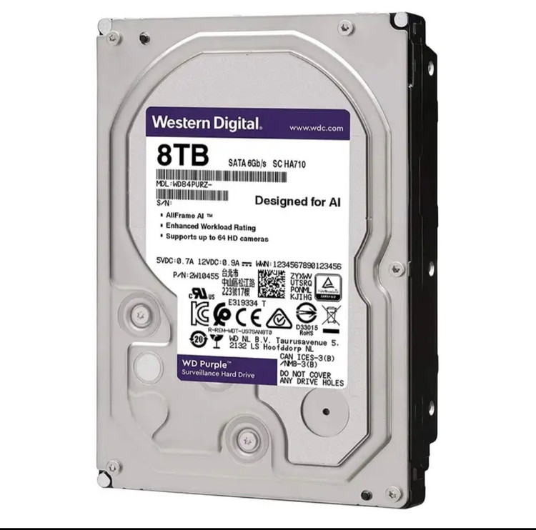 هارد دیسک اینترنال وسترن دیجیتال با رابط 3.0 SATA مدل WD 8TB Purple 256MB SATA 6Gb/s ظرفیت 8 ترابایت