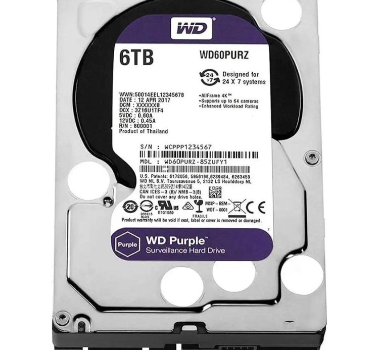 هارد دیسک اینترنال وسترن دیجیتال مدل Purple WD64PURZ ظرفيت 6 ترابایت