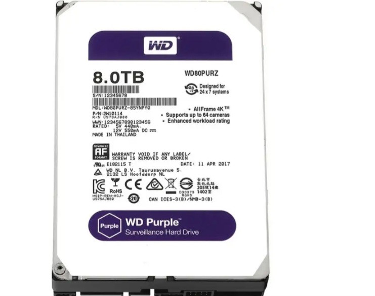 هارد دیسک اینترنال وسترن دیجیتال مدل Purple WD80PURZ ظرفیت 8 ترابایت