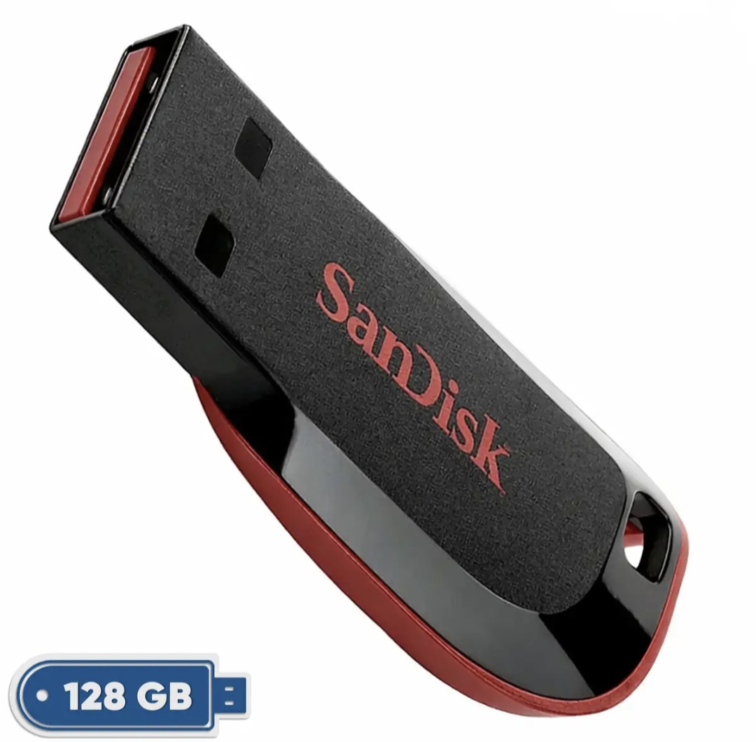 فلش مموری سن دیسک مدل Cruzer Blade Cz50 ظرفیت 128 گیگابایت با رابط 2.0 USB بدنه مات مقاوم در برابر لک و اثر انگشت سرعت انتقال 30 مگابایت بر ثانیه قابلیت رمزگذاری اطلاعات و طراحی بدون درپوش با شیار اتصال بند
