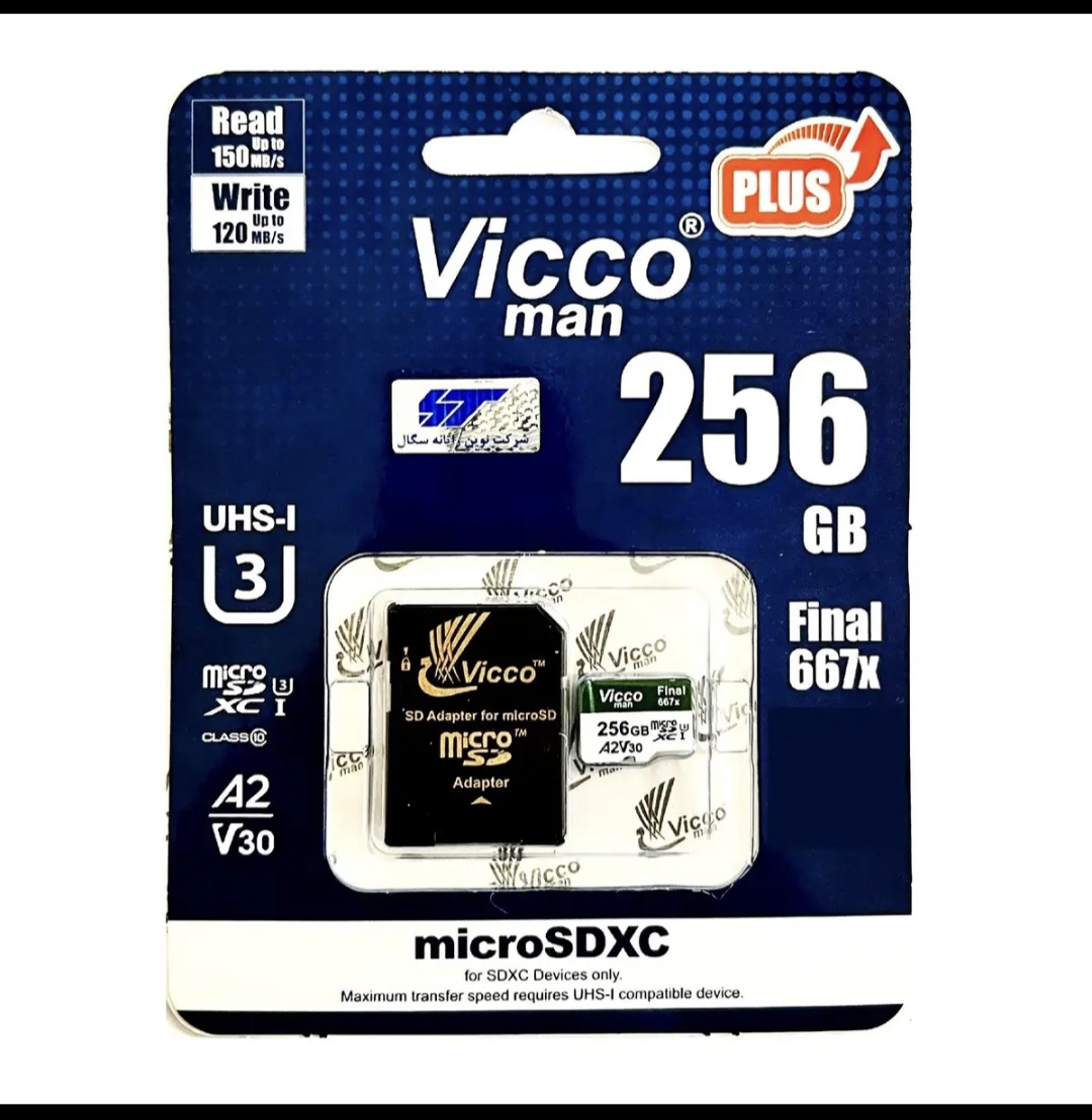 کارت حافظه microSD ويكومن مدل 667 Final ظرفیت 256 گیگابایت استاندارد سرعت UHS-I U3، سرعت خواندن 100 مگابایت بر ثانیه مقاوم در برابر گرد و غبار