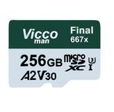 کارت حافظه microSD ويكومن مدل 667 Final ظرفیت 256 گیگابایت استاندارد سرعت UHS-I U3، سرعت خواندن 100 مگابایت بر ثانیه مقاوم در برابر گرد و غبار