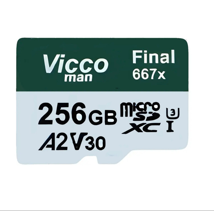 کارت حافظه microSD ويكومن مدل 667 Final ظرفیت 256 گیگابایت استاندارد سرعت UHS-I U3، سرعت خواندن 100 مگابایت بر ثانیه مقاوم در برابر گرد و غبار