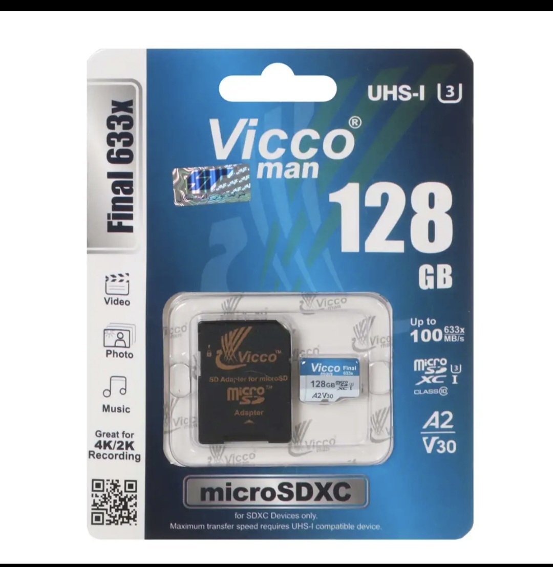 کارت حافظه (microSDXC ويكومن مدل 33 Final ظرفیت 128 گیگابایت استاندارد سرعت UHS-I U3، سرعت خواندن 90 مگابایت بر ثانیه مقاوم در برابر پرتو X