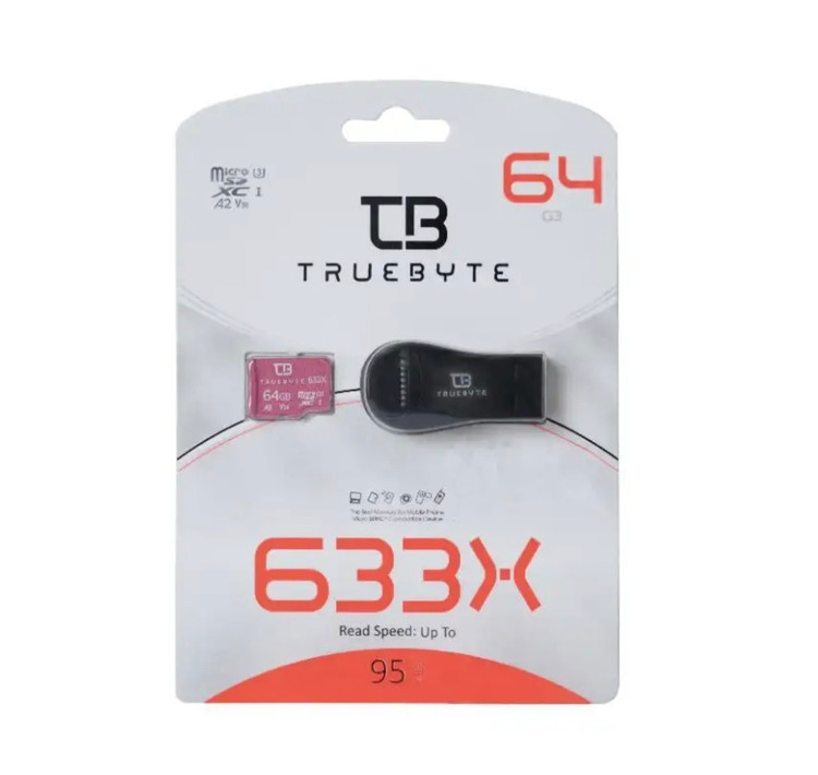 کارت حافظه microSD تروبایت مدل 30-2-633، ظرفیت 64 گیگابایت استاندارد سرعت 13-UHS، سرعت خواندن 95 مگابایت بر ثانیه مقاوم در برابر شوک