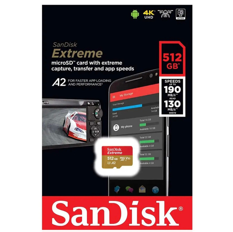 کارت حافظه microSDXC سن دیسک مدل Extreme کلاس 2 استاندارد 3 -UHS سرعت 190MB ظرفیت 512 گیگابایت