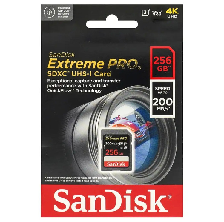 کارت حافظه SDXC سن دیسک مدل 30 Extreme Pro کلاس 10 استاندارد UHS-I U3 سرعت 200MB/S ظرفیت 256 گیگابایت