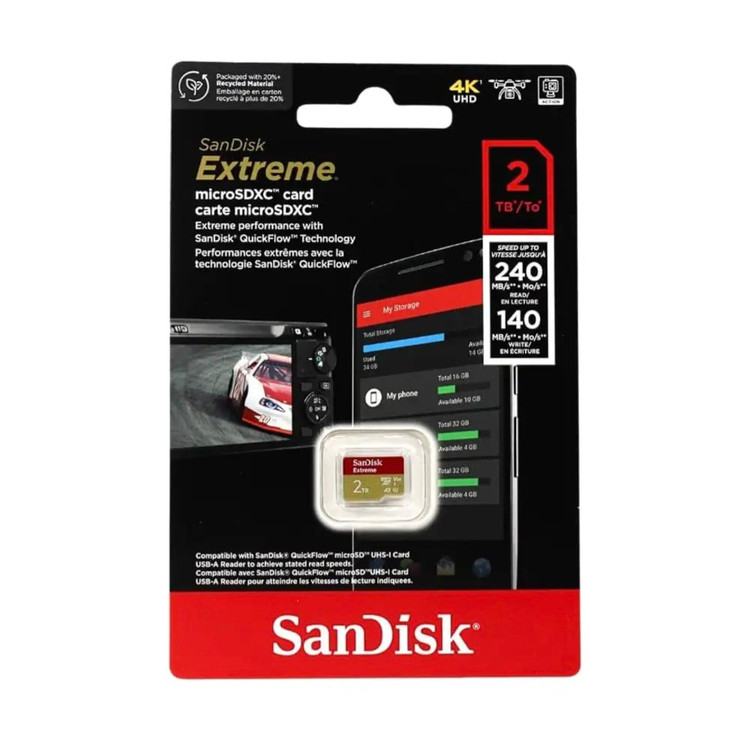 کارت حافظه microSDXC سن دیسک مدل Extreme V30 کلاس 10 استاندارد UHS-I U3 سرعت 240 ظرفیت 2 ترابایت