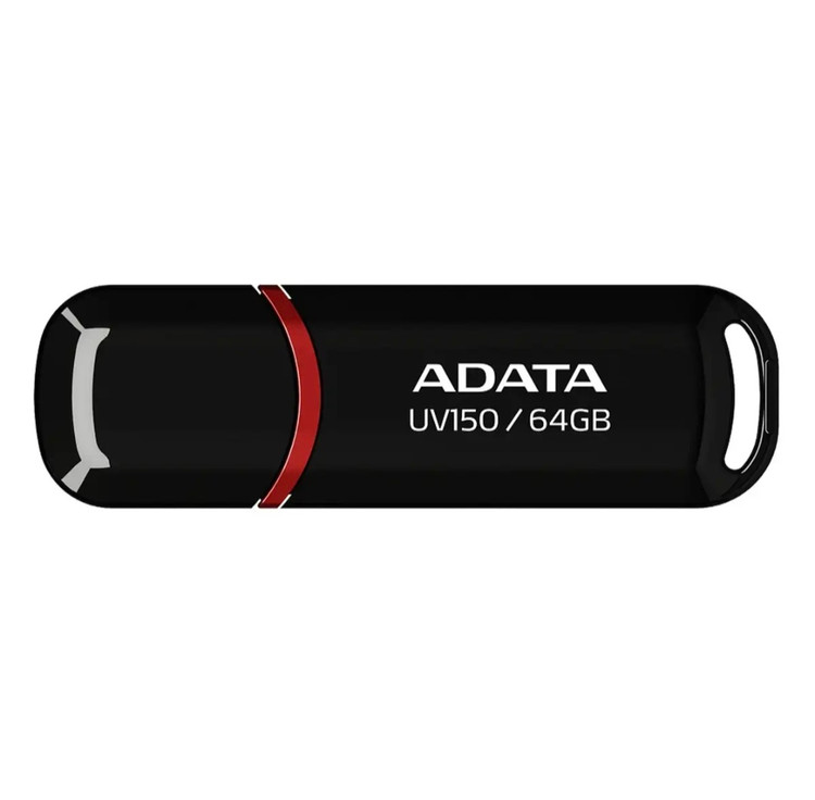 فلش مموری ای دیتا مدل UV150 ظرفیت 64 گیگابایت رابط gen 1 1 3.2 USB، سرعت خواندن 90 مگابایت بر ثانیه طراحی درپوش دار سازگار با گوشی تبلت کامپیوتر و تلویزیون