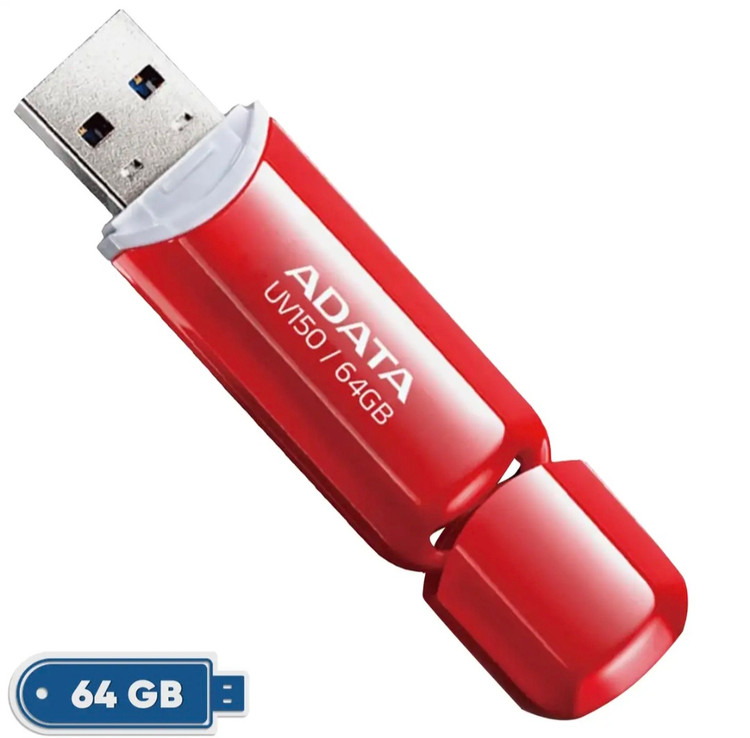 فلش مموری ای دیتا مدل UV150 ظرفیت 64 گیگابایت رابط gen 1 1 3.2 USB، سرعت خواندن 90 مگابایت بر ثانیه طراحی درپوش دار سازگار با گوشی تبلت کامپیوتر و تلویزیون