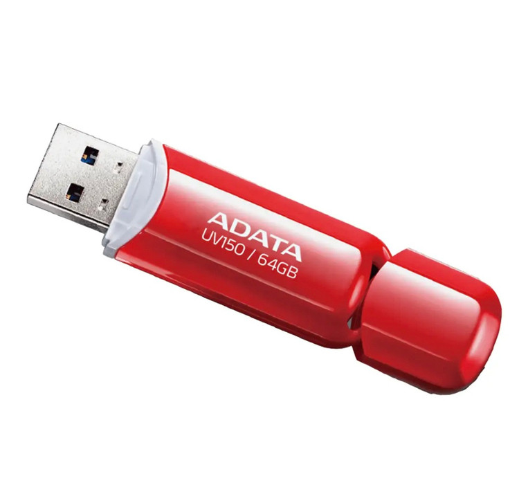 فلش مموری ای دیتا مدل UV150 ظرفیت 64 گیگابایت رابط gen 1 1 3.2 USB، سرعت خواندن 90 مگابایت بر ثانیه طراحی درپوش دار سازگار با گوشی تبلت کامپیوتر و تلویزیون