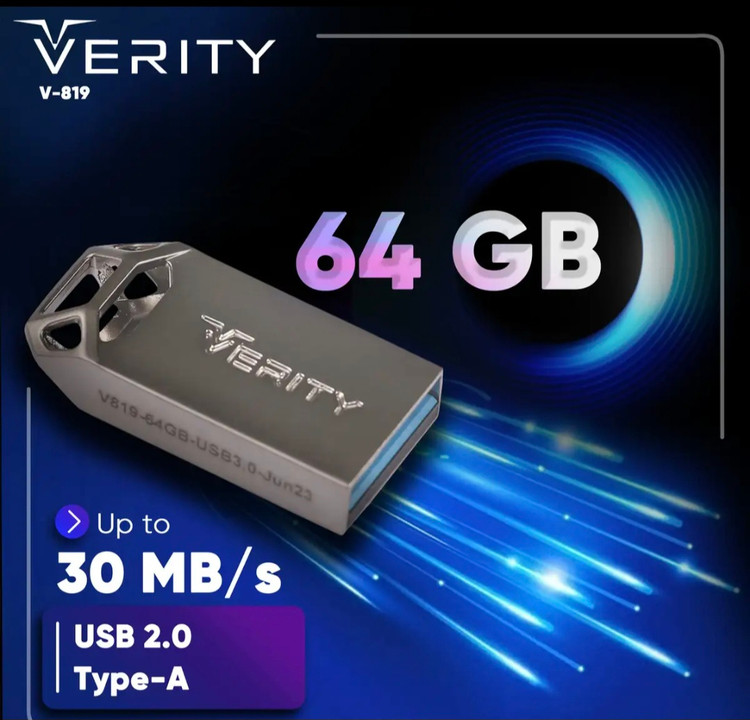 فلش مموری وریتی مدل 19- ظرفیت 64 گیگابایت با بدنه فلزی رابط USB 2.0 Type-A، سرعت انتقال 30 مگابایت بر ثانیه و سازگار با گوشی کامپیوتر لپ تاپ