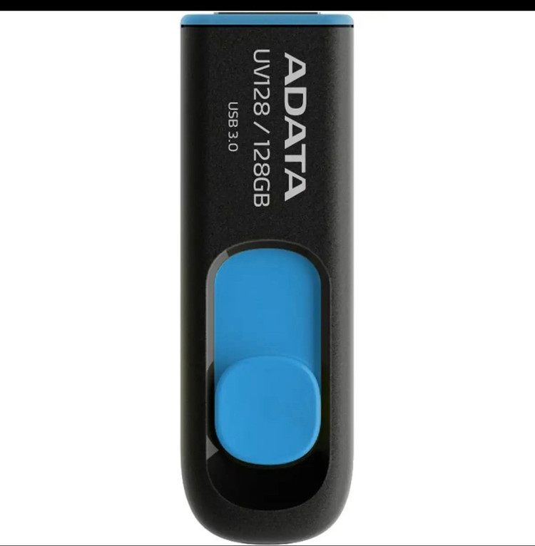 فلش مموری کشویی ای دیتا مدل 128 DashDrive ظرفیت 128GB، رابط 3.0 USB با سرعت خواندن 90 و نوشتن 40 مگابایت بر ثانیه طراحی بدون درپوش و بدنه مات ضد خش و گردوغبار